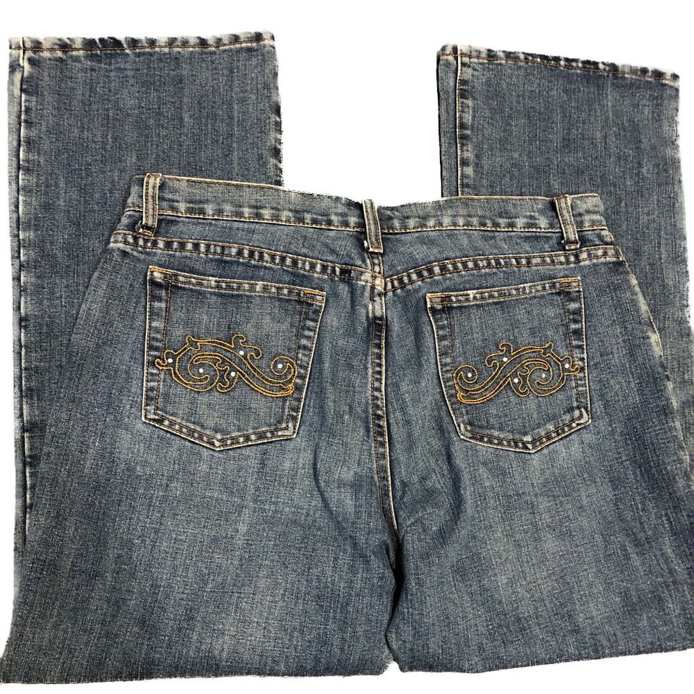 Zena Jeans Med Wash Embellished Brown Embroidery Rhinestones Womens Sz 14P - Picture 2 of 14